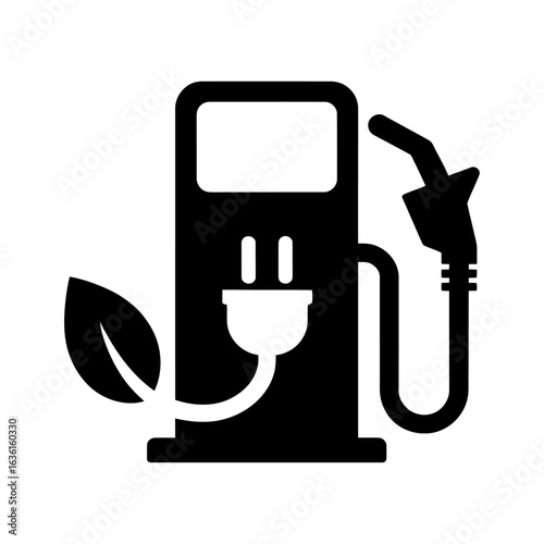 silhouette of a fuel pump with a green leaf symbolizing eco-friendly energy
