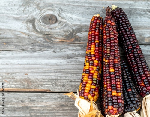Colorful Indian corn on weathered wood (1)