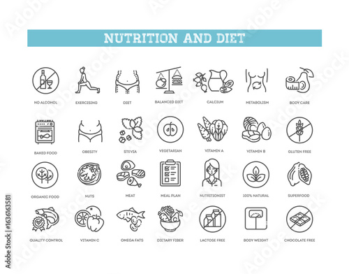 Nutrition and Diet Icons set