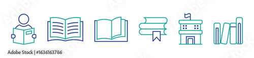 book icon set education, study reading, learning language skill, sign symbol line, library, pictogram vector illustration, design flat graphic design. Vektor illustration