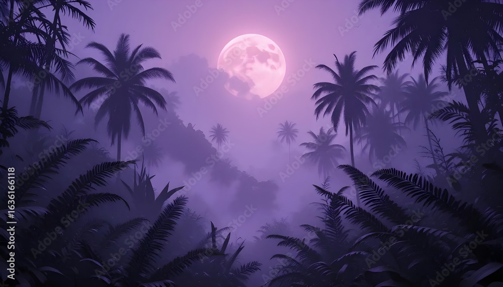 Fototapeta premium Forest silhouette with full moon