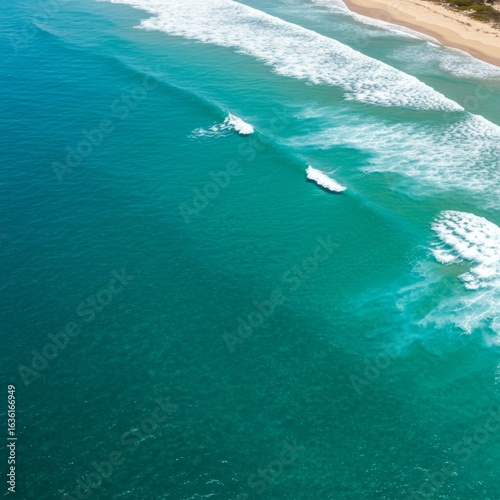 Wallpaper Mural Aerial View of Turquoise Ocean Waves Crashing on Sandy Beach Torontodigital.ca