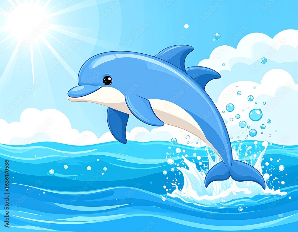 Obraz premium Cute dolphin jumps in ocean