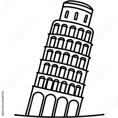 Leaning Tower of Pisa outline illustration on a white background Italy landmark 1