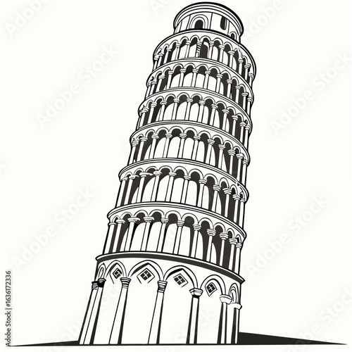 Leaning Tower of Pisa illustration on a white background Italy landmark