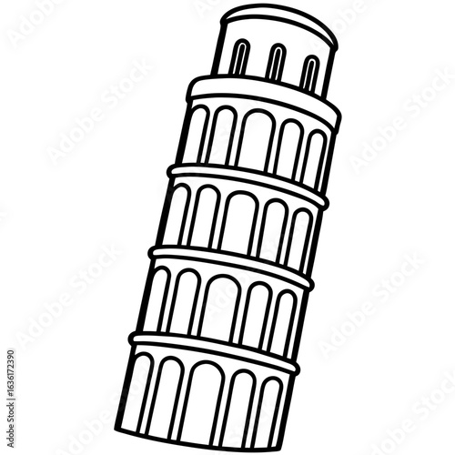 Leaning Tower of Pisa outline on a white background Italy landmark