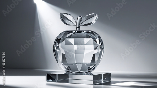 Apple crystal glass art sculpture decoration shiny luxury elegant design object still life studio shot