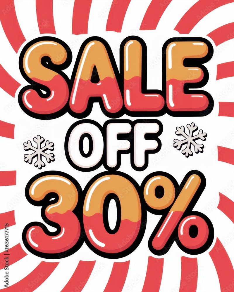 Obraz premium Sale 30% off - Lively orange marshmallow text on candy stripe