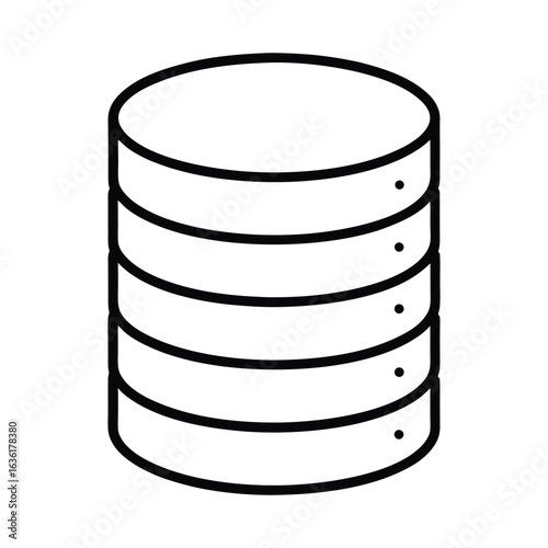 Black and White Database Stack Vector Icon with Dotted Layers for Data Storage and Management