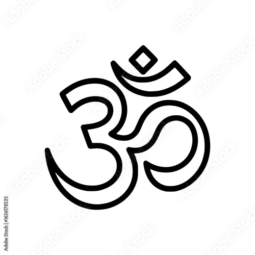 Om Symbol: A minimalist and elegant Om symbol, representing the sound of the universe and core mantra in Hinduism and Buddhism. 
