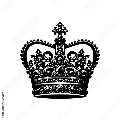 Majestic Crown: An intricately designed illustration of a regal crown, exuding power, luxury, and elegance, representing royalty and heritage.
