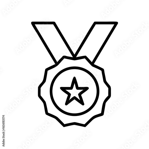 Medal with star and ribbon in minimalist black line style  