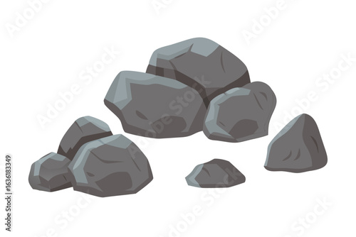 Pile of gray cartoon rocks on a black background