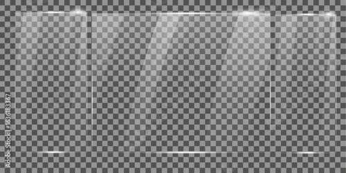 Realistic Glass Plate Effect  on transparent surface . Glass Texture Overlay , glossy plastic glare frame, acrylic with glares and light,