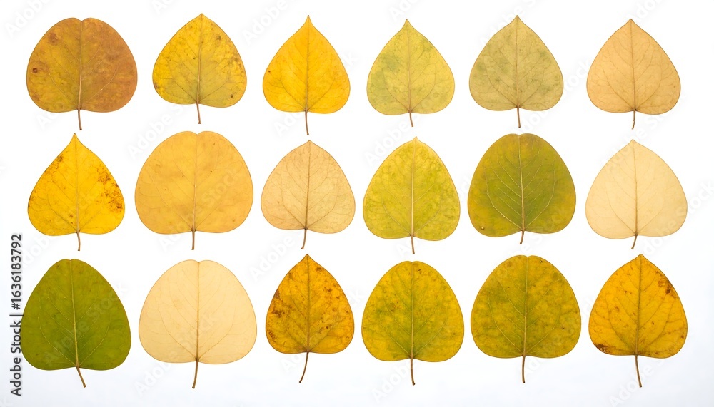 Obraz premium Autumnal Leaf Collection: Varied Hues and Shapes on White