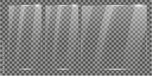 Realistic Glass Plate Effect  on transparent surface . Glass Texture Overlay , glossy plastic glare frame, acrylic with glares and light,
