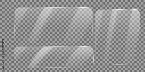 Realistic Glass Plate Effect  on transparent surface . Glass Texture Overlay , glossy plastic glare frame, acrylic with glares and light,