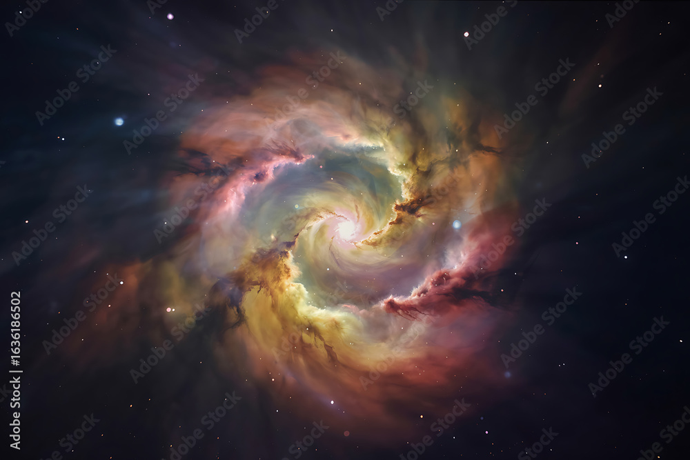 Fototapeta premium Vibrant spiral galaxy with colorful nebulae and stars in deep space