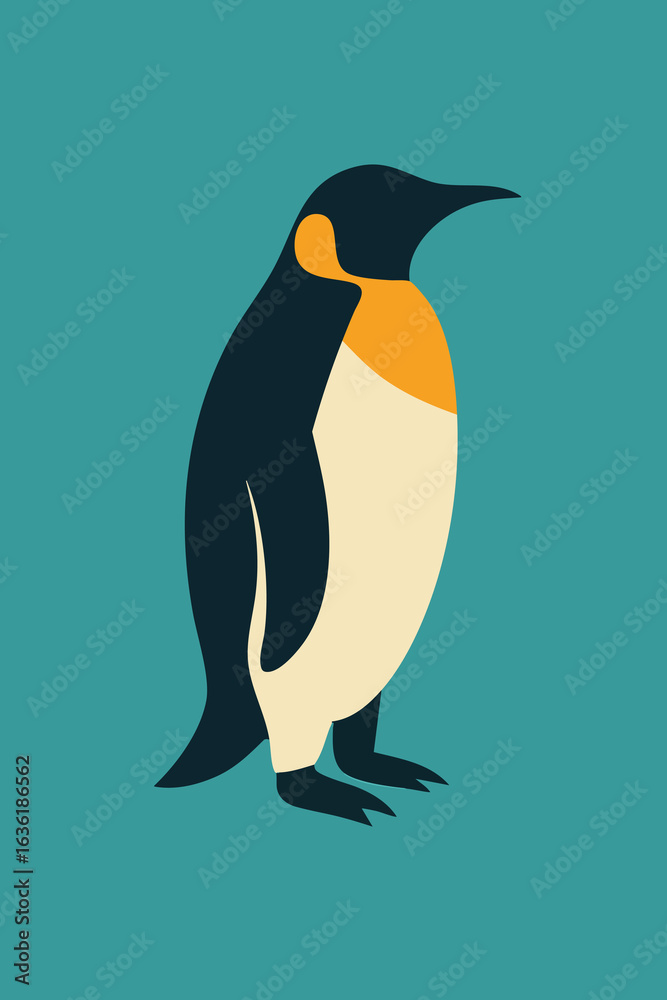 Fototapeta premium Stylized Emperor Penguin Illustration on Teal Background