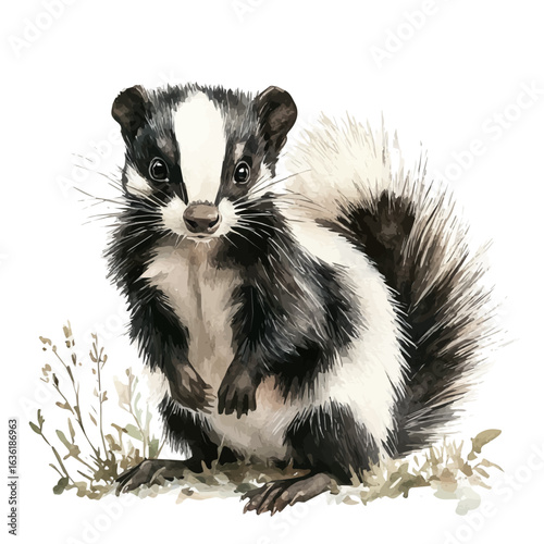 watercolor vector of Skunk, isolated on a white background.