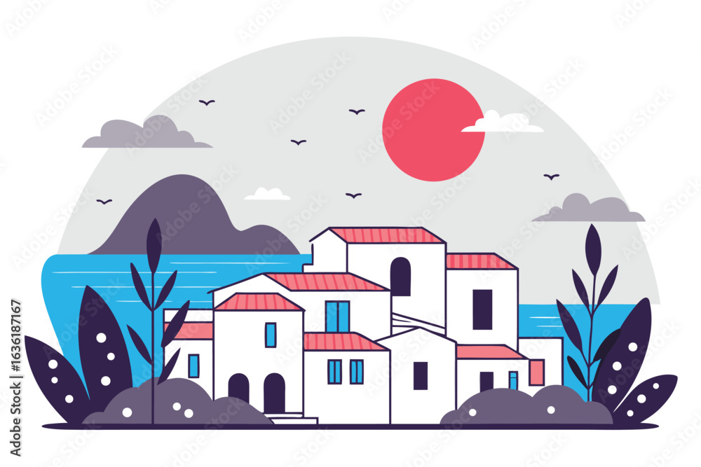 Naklejka premium winter landscape with houses