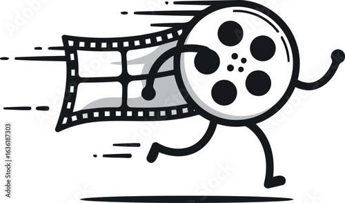 Cartoon film reel running fast