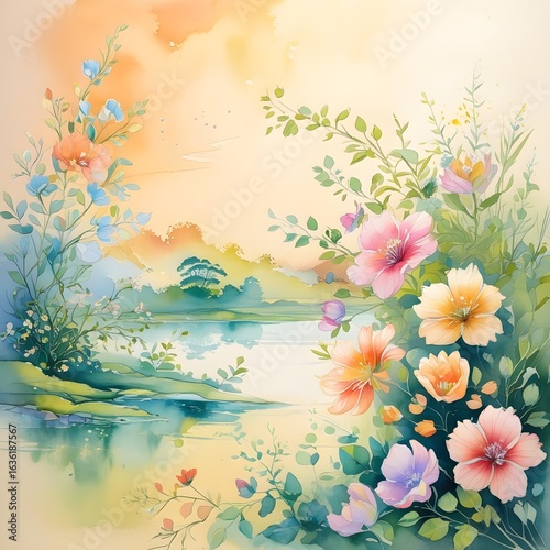 Wallpaper Mural watercolor floral background with flowers Torontodigital.ca