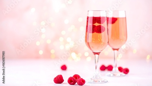 Sparkling Ros? with Raspberries: A Festive Toast Against Bokeh Lights