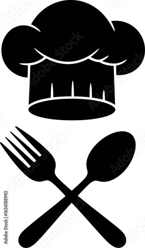 Chef hat crossed utensils silhouette culinary icon
