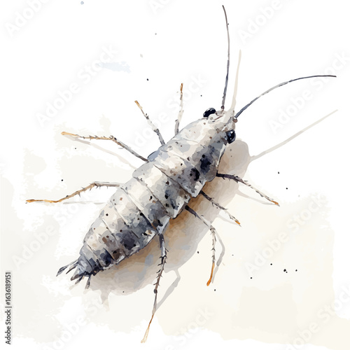 Silverfish, watercolor painting vector, isolated on a white background.