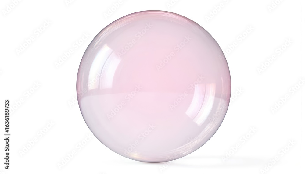 Fototapeta premium Clear pink bubble isolated on white background. Emphasizing clarity lightness ball sphere with soft light reflections. Glassy crystal orb with transparent glossy surface. Perfect for cosmetics promo,