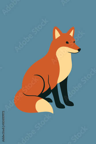 Stylized Fox Illustration in Sitting Position, Orange and Beige
