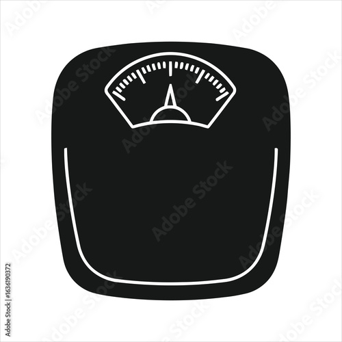 Black silhouette of a mechanical scale with a white dial and pointer weight scale analog scale