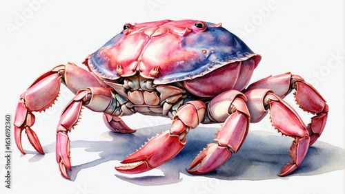 Watercolor Crab: Vivid watercolor painting showcases a detailed crab, exuding aquatic charm, showcasing marine beauty.