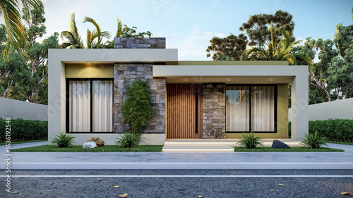 3D illustration of a stylish single-story villa 1
