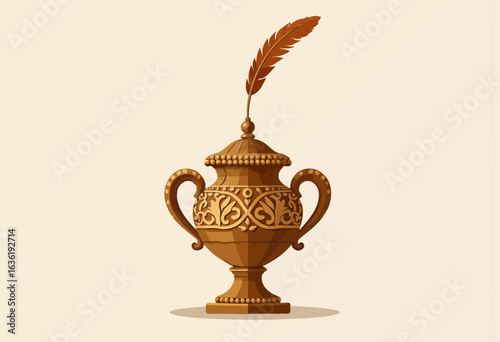 Decorative trophy with ornate design and feather ornamentation  