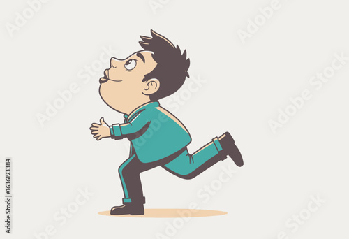 Young man running playfully in sportswear on light background  