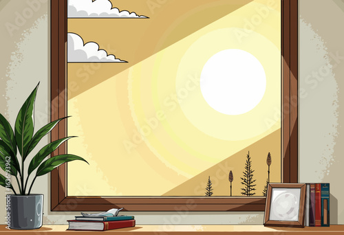Cozy window view with sunlight and plant on windowsill indoors  