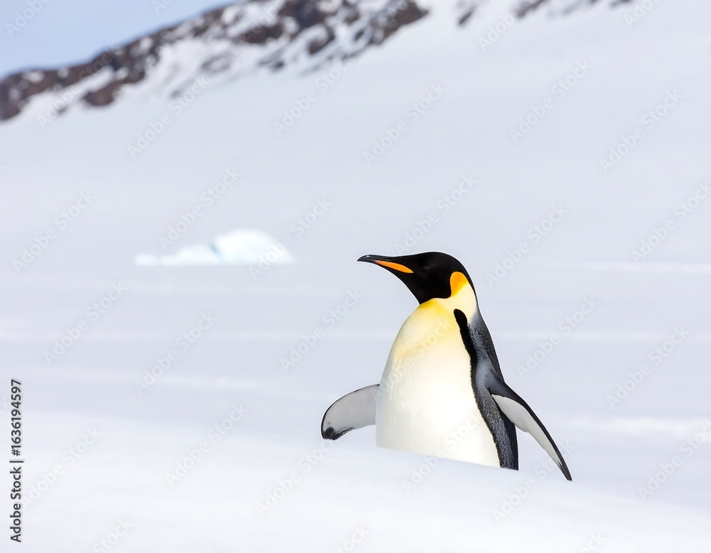 Fototapeta premium Emperor penguin in snowy landscape