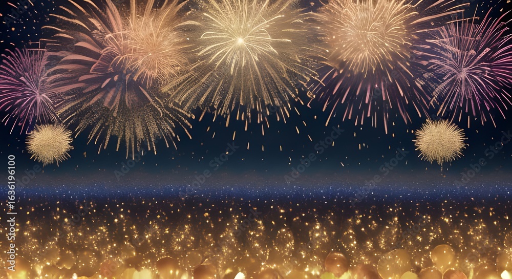 Fototapeta premium Colorful pyrotechnics burst across the night sky, a celebratory explosion of light and color