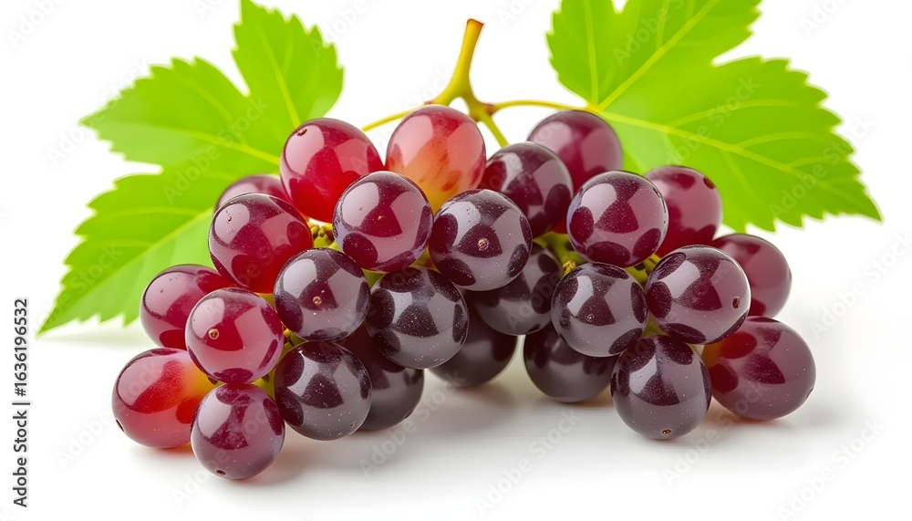 Fototapeta premium Red grapes bunch isolated on white background fresh and juicy fruit close-up natural healthy sweet dessert food vine cluster