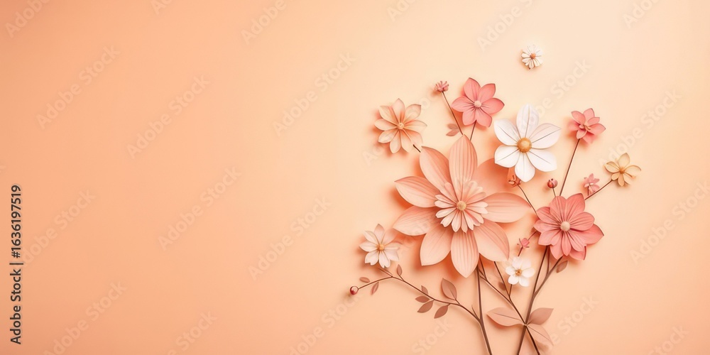 Fototapeta premium Delicate Paper Cut Flowers on a Smooth Gradient Background