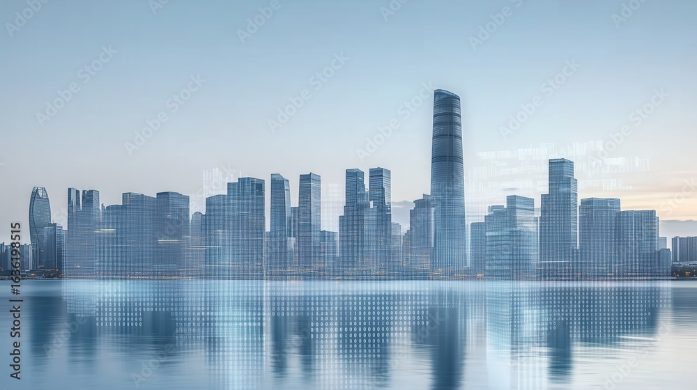 Fototapeta premium Cityscape with Digital Overlay