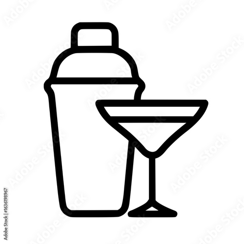 Cocktail Shaker with Martini Glass Icon – Minimalist Mixology & Drink Line Art