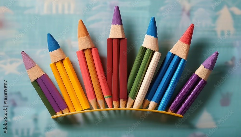 Fototapeta premium colorful crown made of crayons designed for a fun art project in a creative learning space