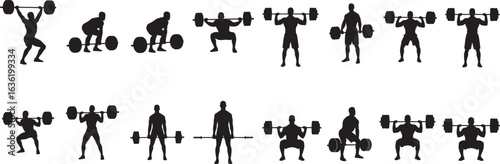 Weightlifting silhouettes powerlifting bodybuilding exercise gym fitness training workout barbell athlete sport 101