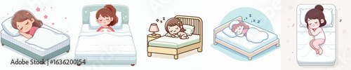 vector of a little girl sleeping in the bedroom