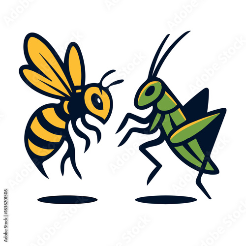 Bee and Grasshopper Vector Illustration