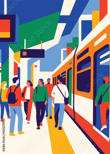 people are at the train station Illustrator Artwork design template poster