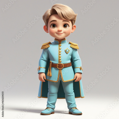 Vector illustration of a little prince in a dashing royal outfit on a white background